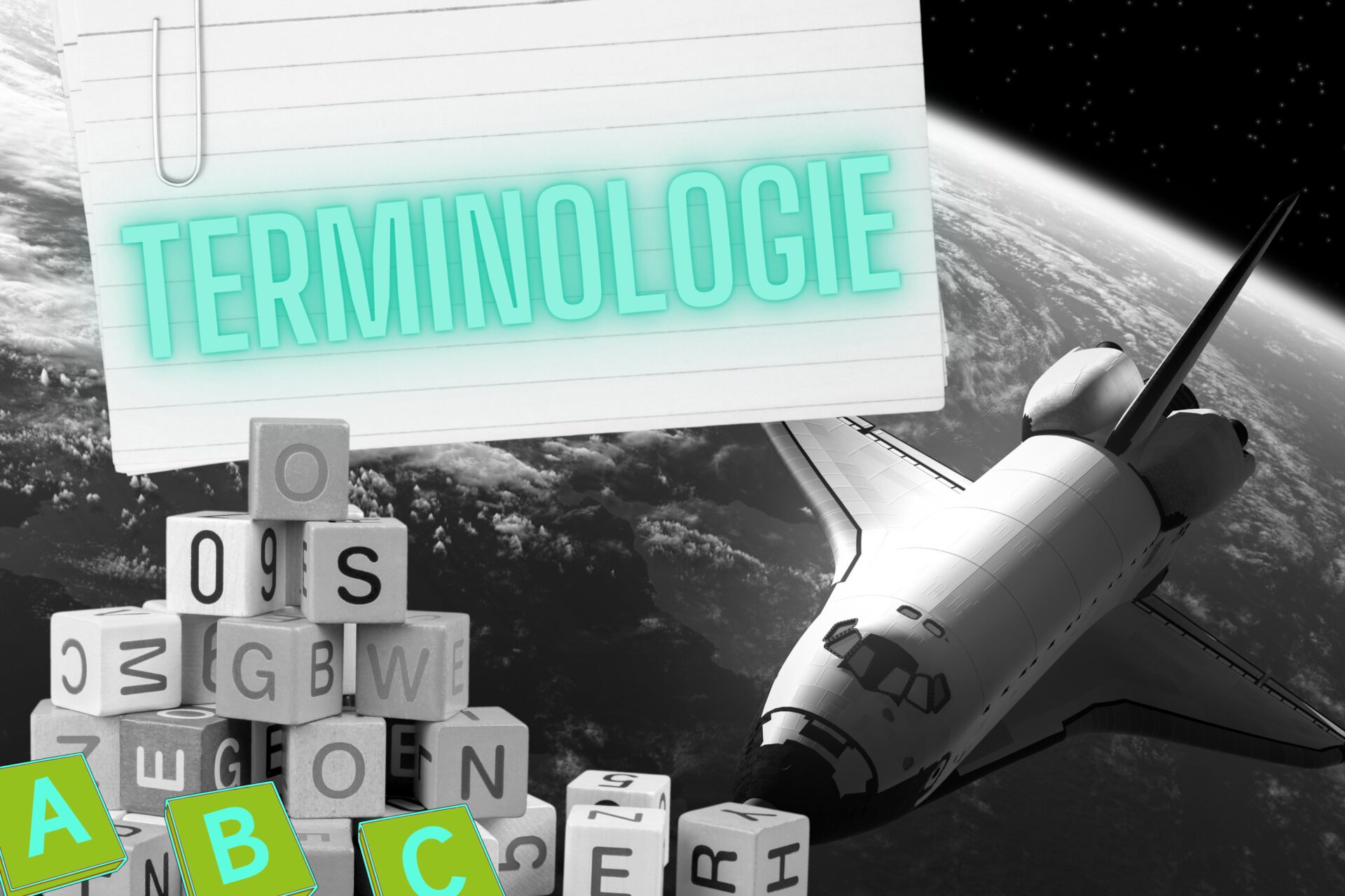 Universum mit einer Karteikarte und der Aufschrift "Terminologie"